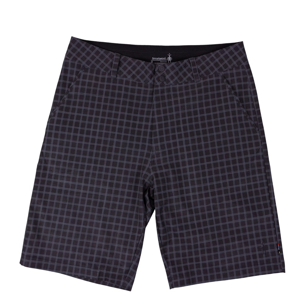 Smartwool Merino Sport Shorts Mens Medium Black Check Plaid Polyester Blend